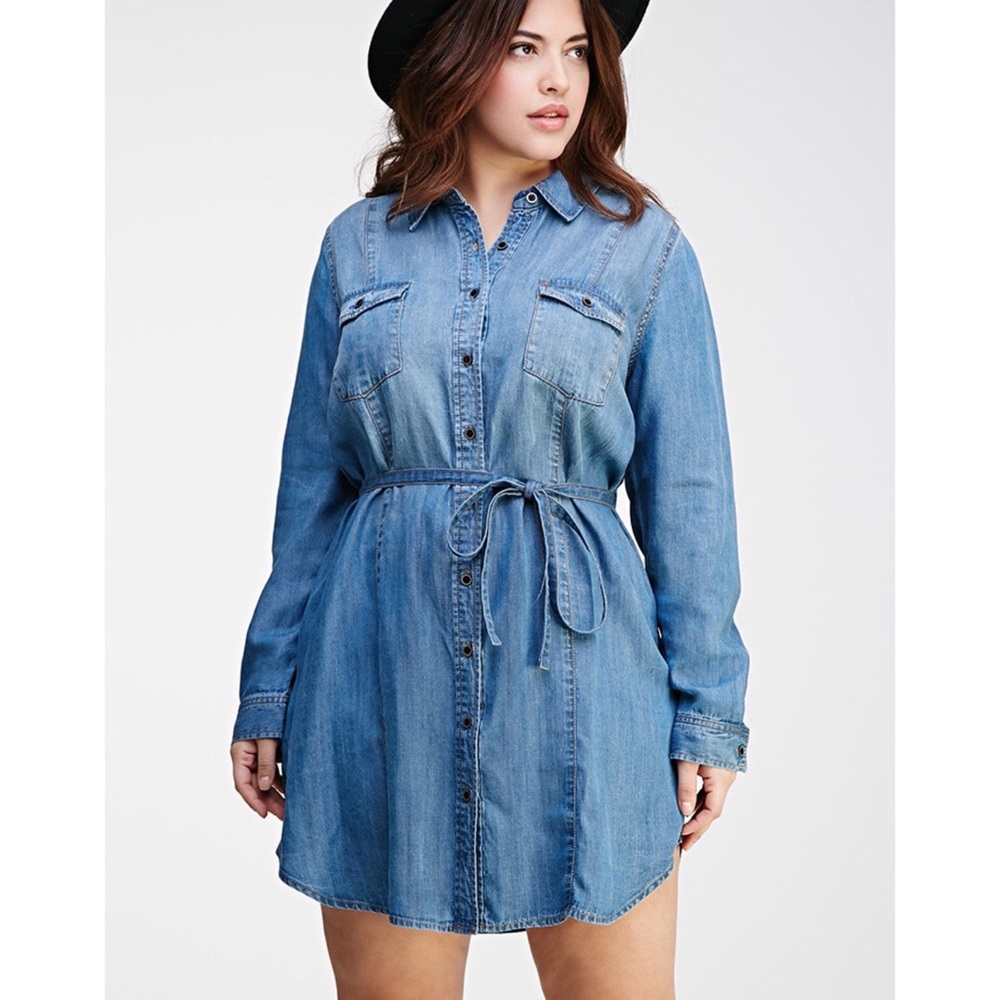 NWT Denim Tie Waist Button Up Long Sleeve Dress 1X